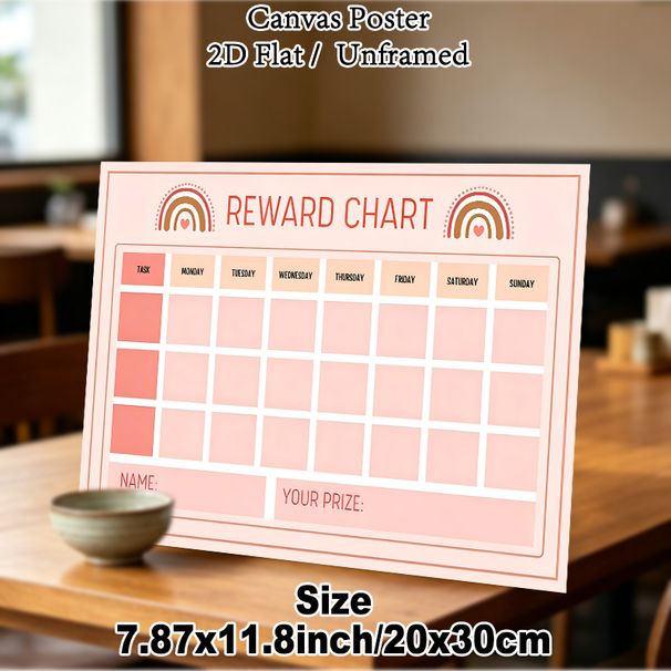 Boho Reward Chart Painting Poster, Warm Pastel Pink Bohemian Style Poster, Practical Chart To Track Daily Tasks And Reward Goals, Ideal For Home Or_maomaolike.com