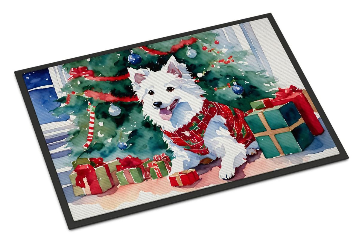 Japanese Spitz Cozy Christmas Doormat Front Door Mat Indoor Outdoor Rugs For Entryway, Non Slip Washable Low Pile, 24H X 36W_maomaolike.com