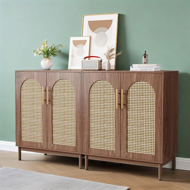 Sideboard Buffet Set Of 2, Accent Rattan Storage Cabinet With DoorsBrwo_maomaolike.com
