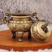 Brass Beast Head Covered Indoor Buddhist Hall Tea Ceremony Sandalwood Three-Legged Incense Burner Antique Metal Ornament Craft_maomaolike.com
