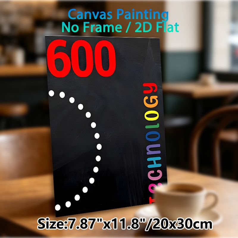Technology Themed Painting Poster, Vibrant Rainbow Text & Bold Red Number 600 With Dotted Line On Dark Textured Poster, Modern Minimalist Style, Ideal_maomaolike.com
