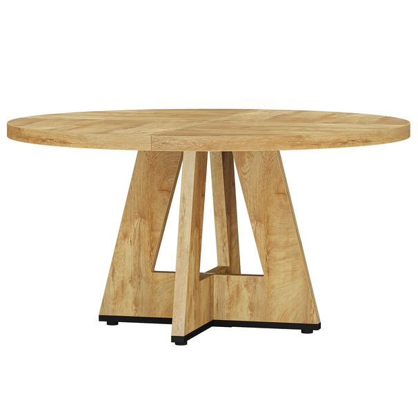 Round Dining Table For 4, 47" Wooden Kitchen Table Farmhouse Dinner Table_maomaolike.com