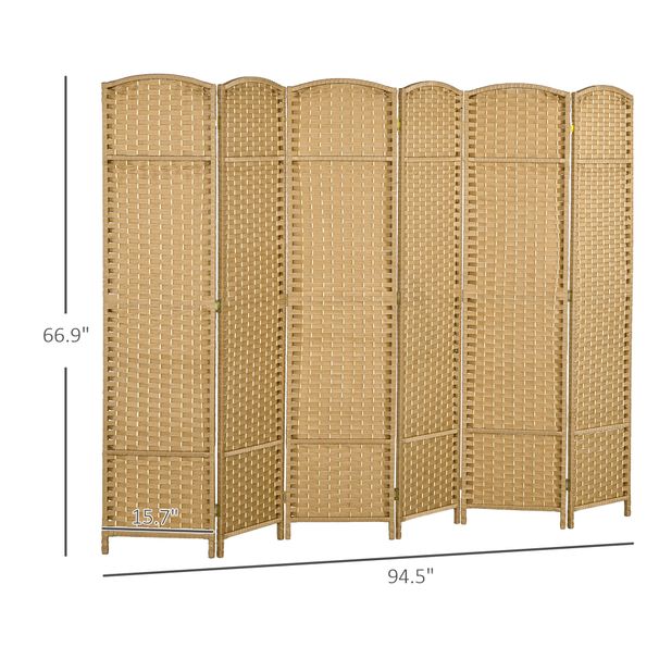 Folding Room Divider Screen 6 Panel 5.6 ' Tall Privacy Screen Freestanding Room Partition For Home Office, Nature Wood_maomaolike.com
