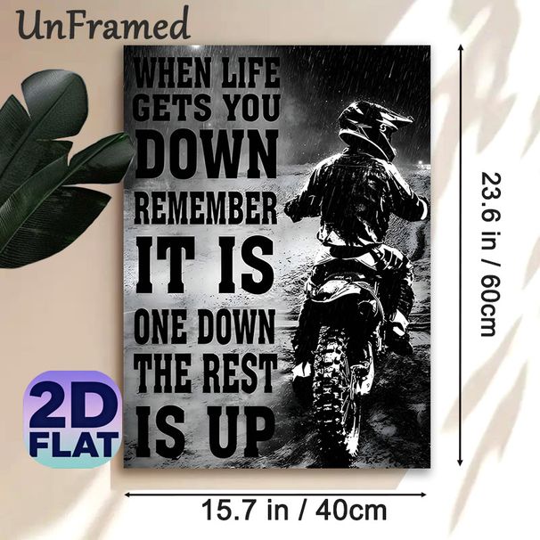 Motivational Dirt Bike Painting Poster, Monochrome Rainy Track Rider Poster, Inspirational Quote Design Ideal For Garage, Man Cave Or Living Room_maomaolike.com