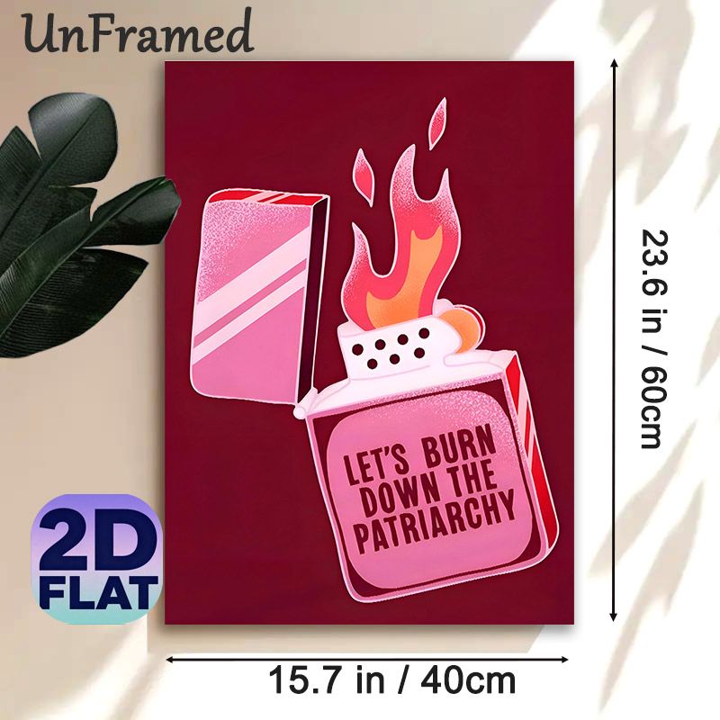 Pink Lighter Themed Painting Poster, Vibrant Cartoon-style Flaming Pink Lighter Poster, Eye-catching Wall Decor For Bedroom, Living Room_maomaolike.com
