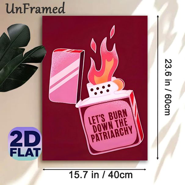Pink Lighter Themed Painting Poster, Vibrant Cartoon-style Flaming Pink Lighter Poster, Eye-catching Wall Decor For Bedroom, Living Room_maomaolike.com