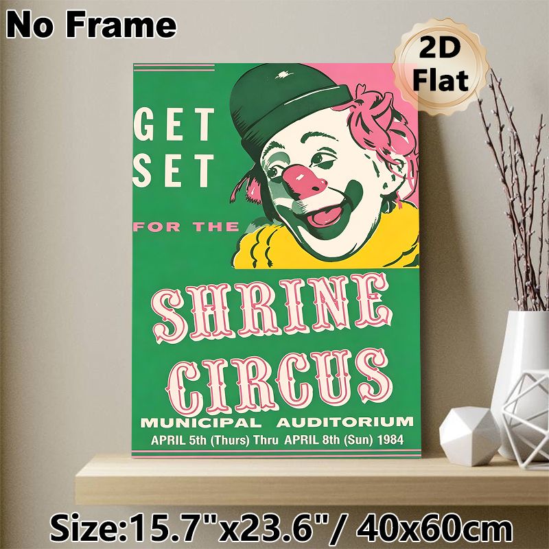 Circus Clown Painting Poster, Vintage Retro Vibrant Shrine Circus Themed Poster, Nostalgic Vintage Circus Artwork For Decorative Display, Ideal For_maomaolike.com