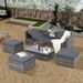 Patio Furniture, Outdoor Furniture, Seasonal PE Wicker Furniture,5 Set Wicker Furniture With Plywood Coffee Table,with Lift TOP Coffee Table,with Lounger Sofa_maomaolike.com