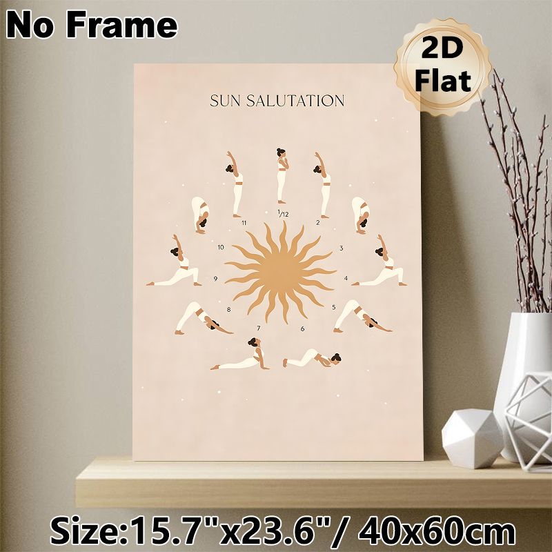 Sun Salutation Yoga Painting Poster, Minimalist Warm-toned Yoga Pose Sequence Poster, Clear Step-by-step Pose Guide For Yoga Practice, Ideal For Yoga_maomaolike.com