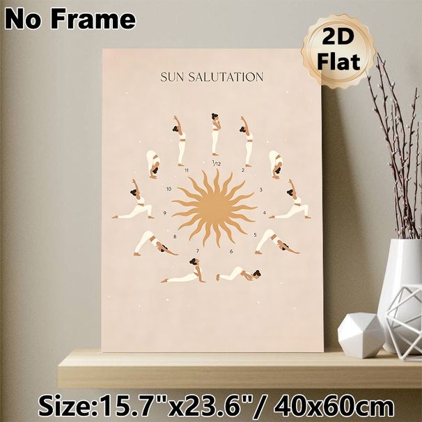 Sun Salutation Yoga Painting Poster, Minimalist Warm-toned Yoga Pose Sequence Poster, Clear Step-by-step Pose Guide For Yoga Practice, Ideal For Yoga_maomaolike.com