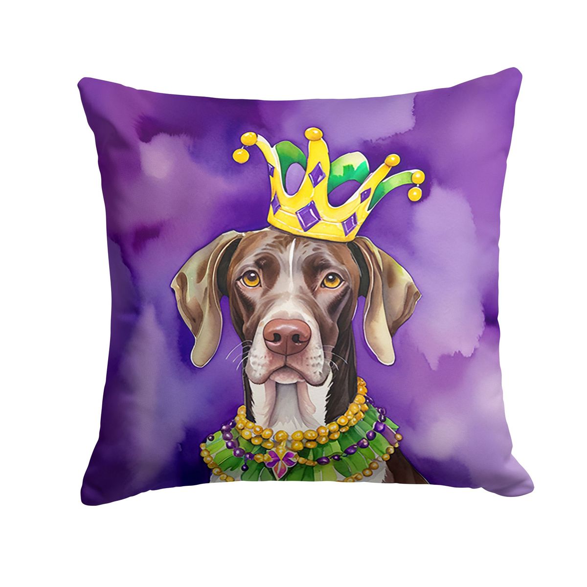 German Shorthaired Pointer King Of Mardi Gras Throw Pillow Machine Washable, Indoor Outdoor Decorative Pillow For Couch, Bed Or Patio, 14Hx14W_maomaolike.com