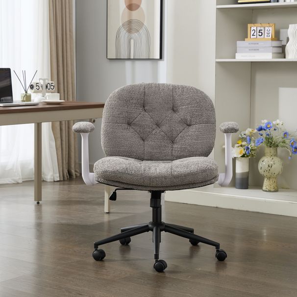Cross Legged Chair With Flip-up Armrests, Cross Legged Office Chairs With Wheels, Comfy Swivel Chairs With Wide Seat For Women, Adjustable Makeup Vanity Chair For Apartment, Home, Office, Grey_maomaolike.com