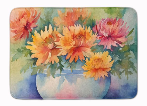 Chrysanthemums In Watercolor Memory Foam Kitchen Mat Machine Washable Anti-Fatigue Mat Cushion Comfort Bath Mat Or Kitchen Rug_maomaolike.com