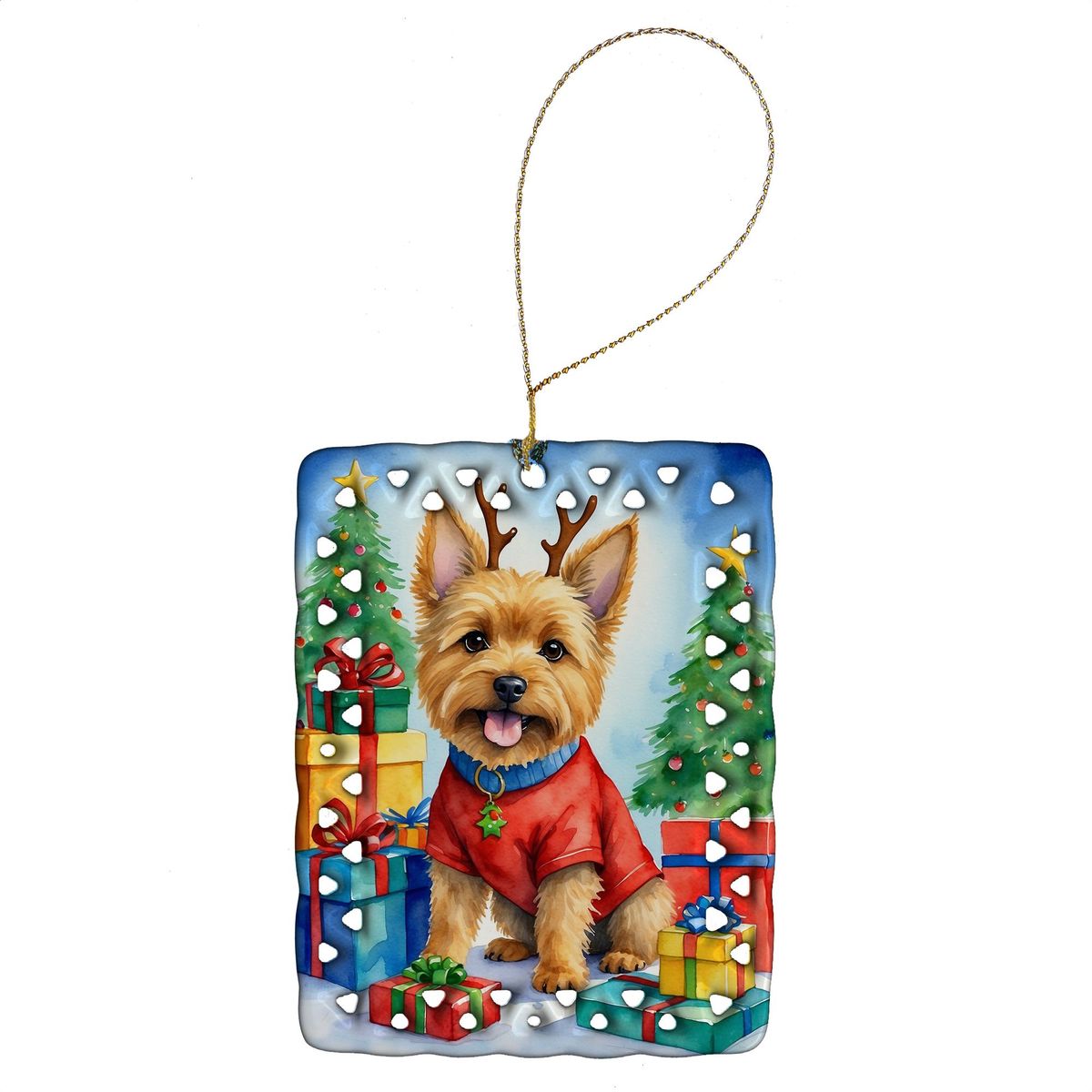 Norwich Terrier Christmas Reindeer Porcelain Ornament Christmas Tree Hanging Decorations For Home Christmas Holiday, Rectangle, Gift, Multicolor_maomaolike.com