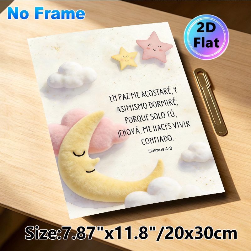 Spanish Psalm Moon & Star Painting Poster, Soft Plush-style Pastel Scene Poster, Soothing Faith-inspired Decor Ideal For Bedroom, Quiet Living Spaces_maomaolike.com