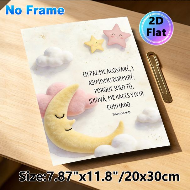 Spanish Psalm Moon & Star Painting Poster, Soft Plush-style Pastel Scene Poster, Soothing Faith-inspired Decor Ideal For Bedroom, Quiet Living Spaces_maomaolike.com