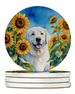 Kuvasz In Sunflowers Large Sandstone Coasters Pack Of 4 Absorbent Round Coasters Decor Gifts For Men Or Women, 4 In, Multicolor_maomaolike.com