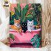 Bath Cats Painting Poster, Vibrant Whimsical Tropical Style Poster, Playful Design With Three Cute Cats In Pink Bathtub Surrounded By Lush Green_maomaolike.com