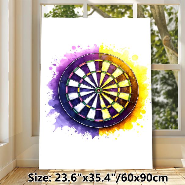 Dartboard Themed Painting Poster, Vibrant Watercolor Splash Style Dartboard Poster, Eye-catching Sports Decor Ideal For Game Room, Lounge Space_maomaolike.com