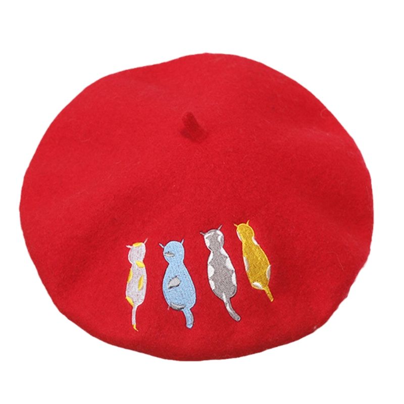 Hot Sale Niche Four Cat Embroidered Beanie All-match Painter Hat for Gathe Drop shipping_maomaolike.com