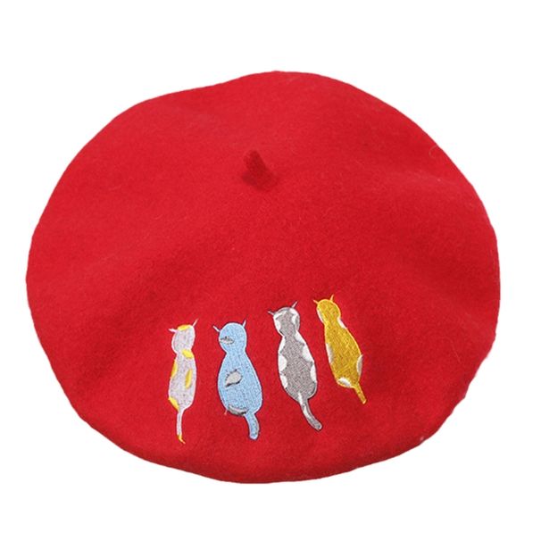 Hot Sale Niche Four Cat Embroidered Beanie All-match Painter Hat for Gathe Drop shipping_maomaolike.com