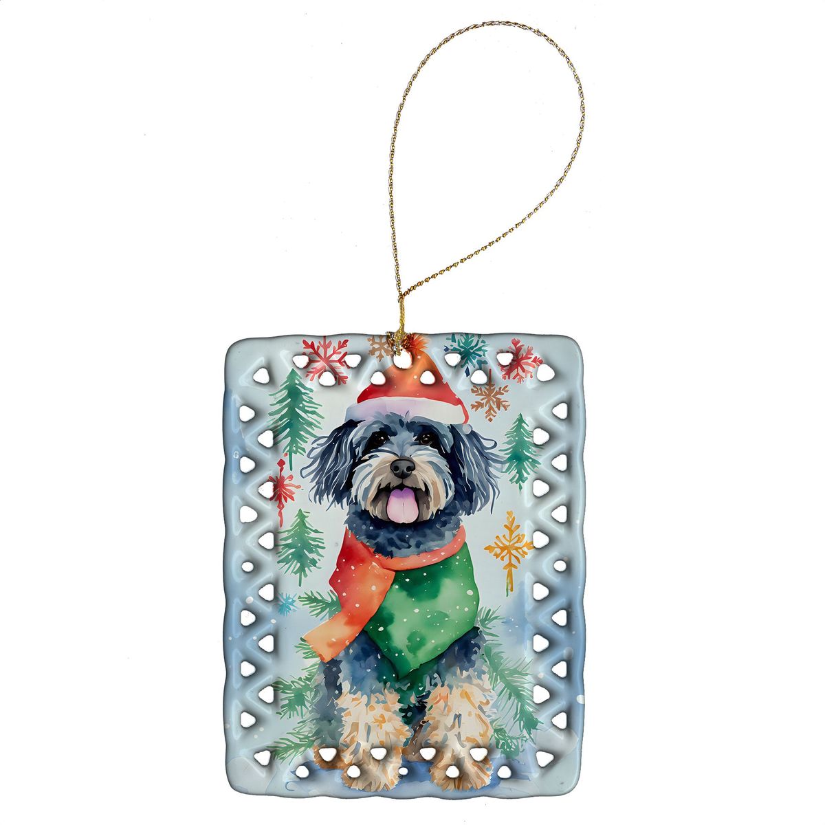 Puli Christmas Porcelain Ornament Christmas Tree Hanging Decorations For Home Christmas Holiday, Rectangle, Gift, Multicolor_maomaolike.com