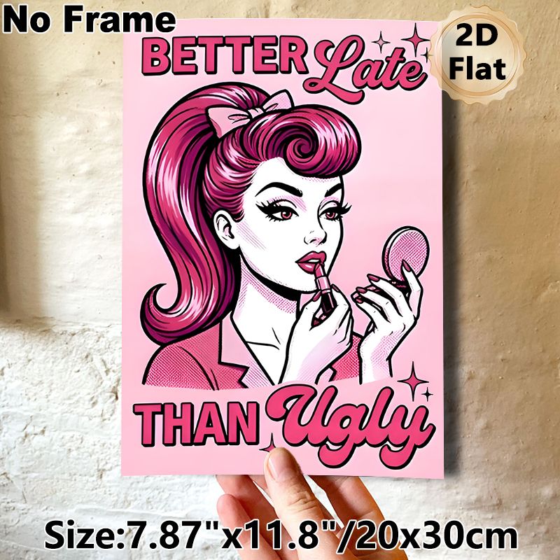 Retro Pin-up Girl Painting Poster, Vibrant Pink Pop Art Style Poster, Witty Slogan Design, Chic Decorative Piece For Bedroom, Vanity Area_maomaolike.com