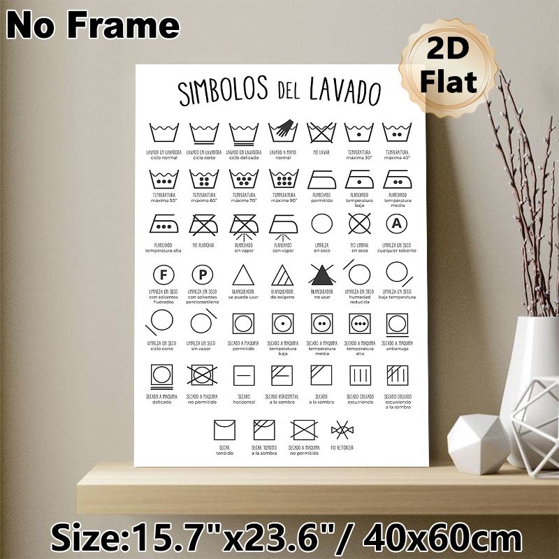 Spanish Laundry Symbols Guide Painting Poster, Minimalist Black & White Graphic Poster, Practical Laundry Care Reference Ideal For Home Laundry Room_maomaolike.com