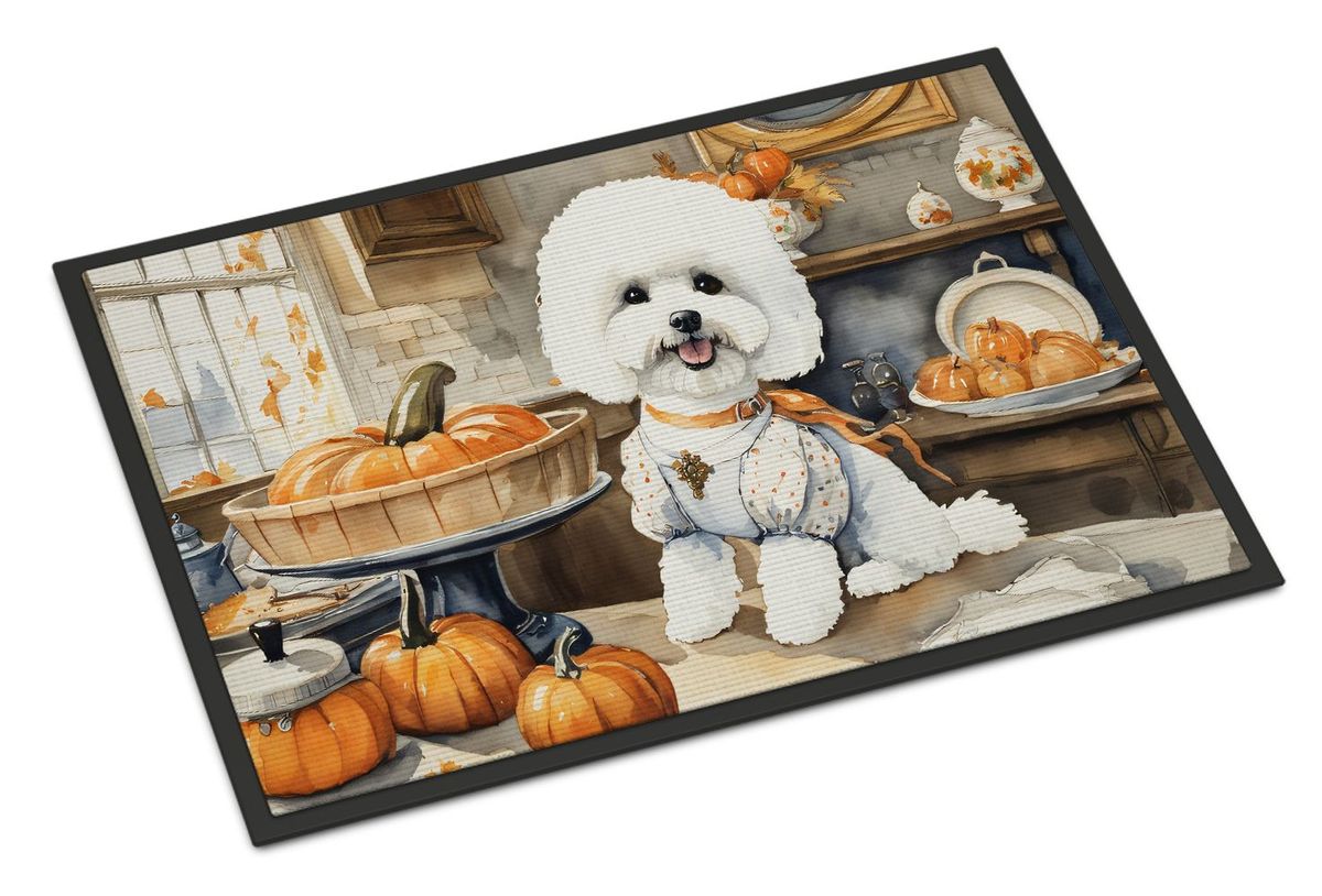 Bichon Frise Fall Kitchen Pumpkins Doormat Front Door Mat Indoor Outdoor Rugs For Entryway, Non Slip Washable Low Pile, 24H X 36W_maomaolike.com
