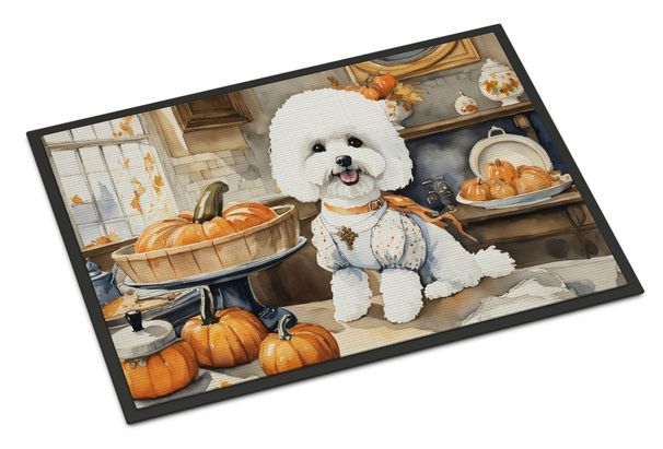 Bichon Frise Fall Kitchen Pumpkins Doormat Front Door Mat Indoor Outdoor Rugs For Entryway, Non Slip Washable Low Pile, 24H X 36W_maomaolike.com