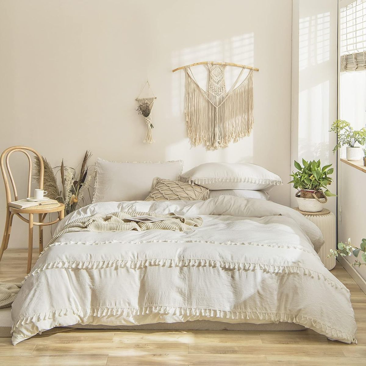 Home Textile Solid Color Washed Bohemian Tassel Quilt Set_maomaolike.com