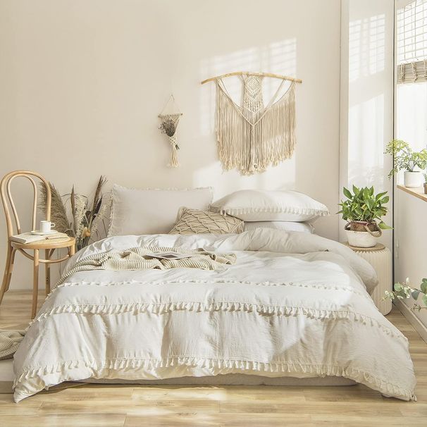 Home Textile Solid Color Washed Bohemian Tassel Quilt Set_maomaolike.com