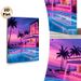 Neon Beachside Pool Bar Painting Poster, Vibrant Synthwave-style Coastal Resort Poster, Eye-catching Neon-lit Scene With Sunset Reflections & Palm_maomaolike.com