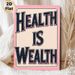 Health Is Wealth Themed Painting Poster, Vintage Stylized Typography Poster, Inspirational Health-focused Decor Ideal For Living Room, Bedroom Or_maomaolike.com