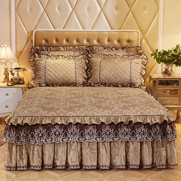 European Style Quilted Thickened Skirt Lace Bed Single Piece 1.95m Swan Velvet Warm Mattress Non-Slip Pad Cover_maomaolike.com