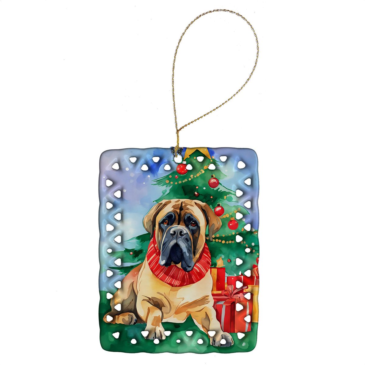 Mastiff Christmas Porcelain Ornament Christmas Tree Hanging Decorations For Home Christmas Holiday, Rectangle, Gift, Multicolor_maomaolike.com