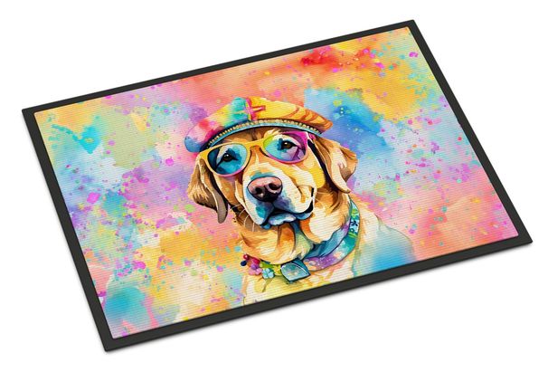 Yellow Labrador Hippie Dawg Doormat Front Door Mat Indoor Outdoor Rugs For Entryway, Non Slip Washable Low Pile, 24H X 36W_maomaolike.com