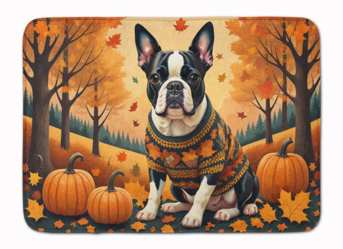 Boston Terrier Fall Memory Foam Kitchen Mat Machine Washable Anti-Fatigue Mat Cushion Comfort Bath Mat Or Kitchen Rug_maomaolike.com