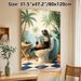 Humorous Beach Sea Lion Painting Poster, Whimsical Tropical Scene Poster, Funny Sea Lion In Sunglasses Reading Newspaper On Toilet, Lighthearted_maomaolike.com