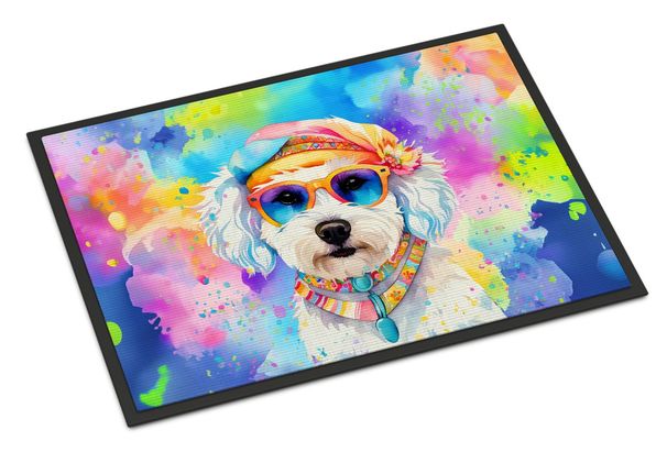 Bichon Frise Hippie Dawg Doormat Front Door Mat Indoor Outdoor Rugs For Entryway, Non Slip Washable Low Pile, 24H X 36W_maomaolike.com
