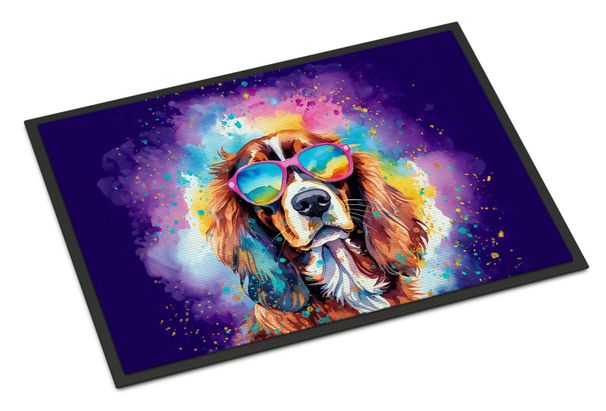 Cavalier Spaniel Hippie Dawg Doormat Front Door Mat Indoor Outdoor Rugs For Entryway, Non Slip Washable Low Pile, 24H X 36W_maomaolike.com
