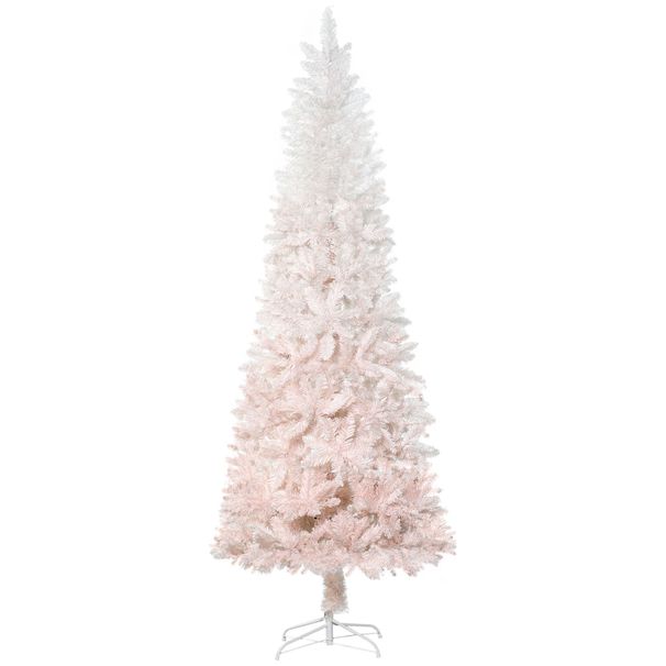 6' Tall Unlit Pencil Fir Artificial Christmas Tree With Realistic Branches And Steel Base, Pink And White_maomaolike.com