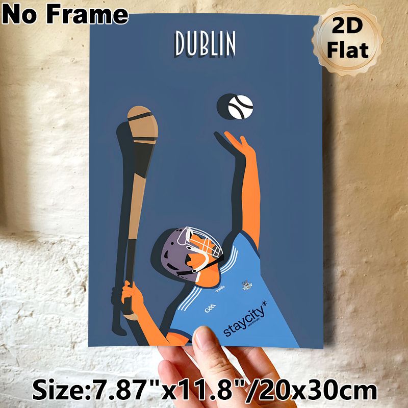 Dublin Hurling Painting Poster, Minimalist Flat-Style Illustrated Hurler With Hurley & Sliotar Poster, Sporty Wall Decor For Living Room, Sports Bar_maomaolike.com