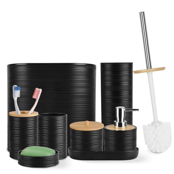 5 Colors Options -- Set Of 8Pcs Bathroom Accessories Set Bathroom Holder Set With Soap Dispenser Toothbrush Holder Cup Soap Dish Toilet Cleaning Brush Trash Can Qtip Holder Vanity Tray For Home_maomaolike.com