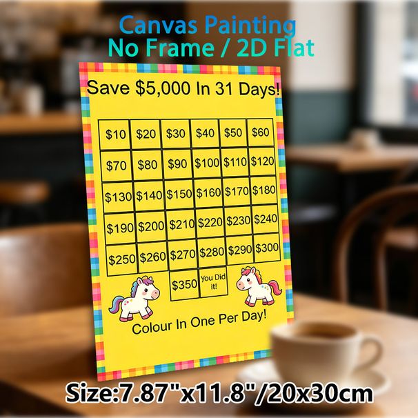 $5000 31-Day Savings Challenge Painting Poster, Colorful Cartoon Pony Themed Poster, Practical Tool To Track Daily Savings Progress, Ideal For Home_maomaolike.com