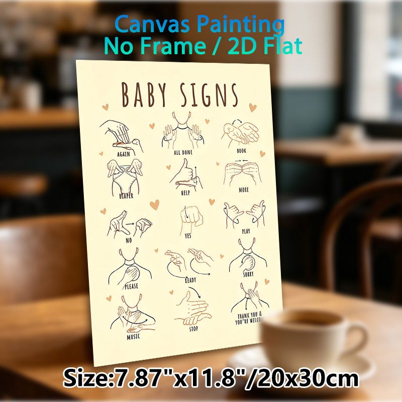 Baby Signs Painting Poster, Warm-toned Minimalist Line Art Poster, Clear Gesture Guides To Support Early Communication, Ideal For Home Living Spaces_maomaolike.com