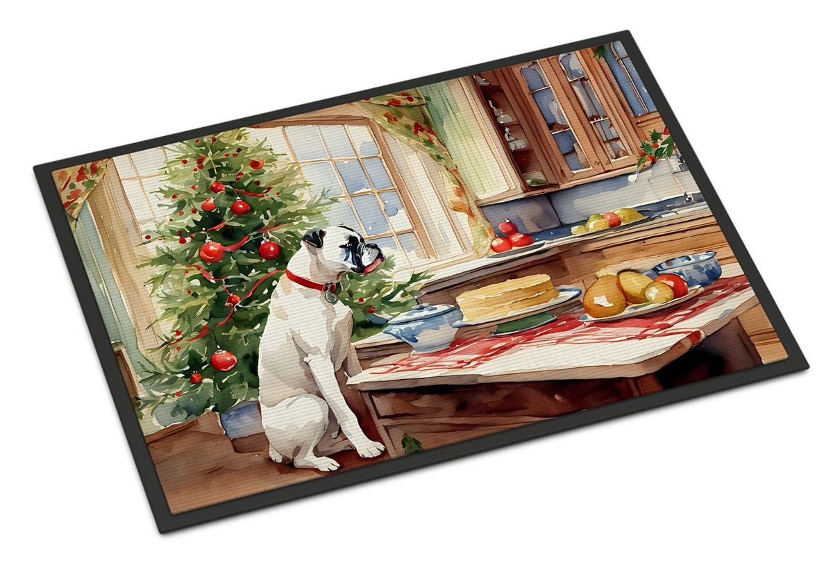 White Boxer Christmas Cookies Doormat Front Door Mat Indoor Outdoor Rugs For Entryway, Non Slip Washable Low Pile, 24H X 36W_maomaolike.com