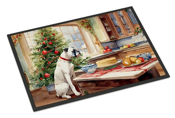White Boxer Christmas Cookies Doormat Front Door Mat Indoor Outdoor Rugs For Entryway, Non Slip Washable Low Pile, 24H X 36W_maomaolike.com