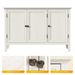 3-Door Buffet Cabinet With Storage, Bohemian Sideboard With Adjustable Shelves, Wood Credenza Cabinet, Console Table For Bedroom, Living Room, Dining Room, Hallway, Grayish-White_maomaolike.com