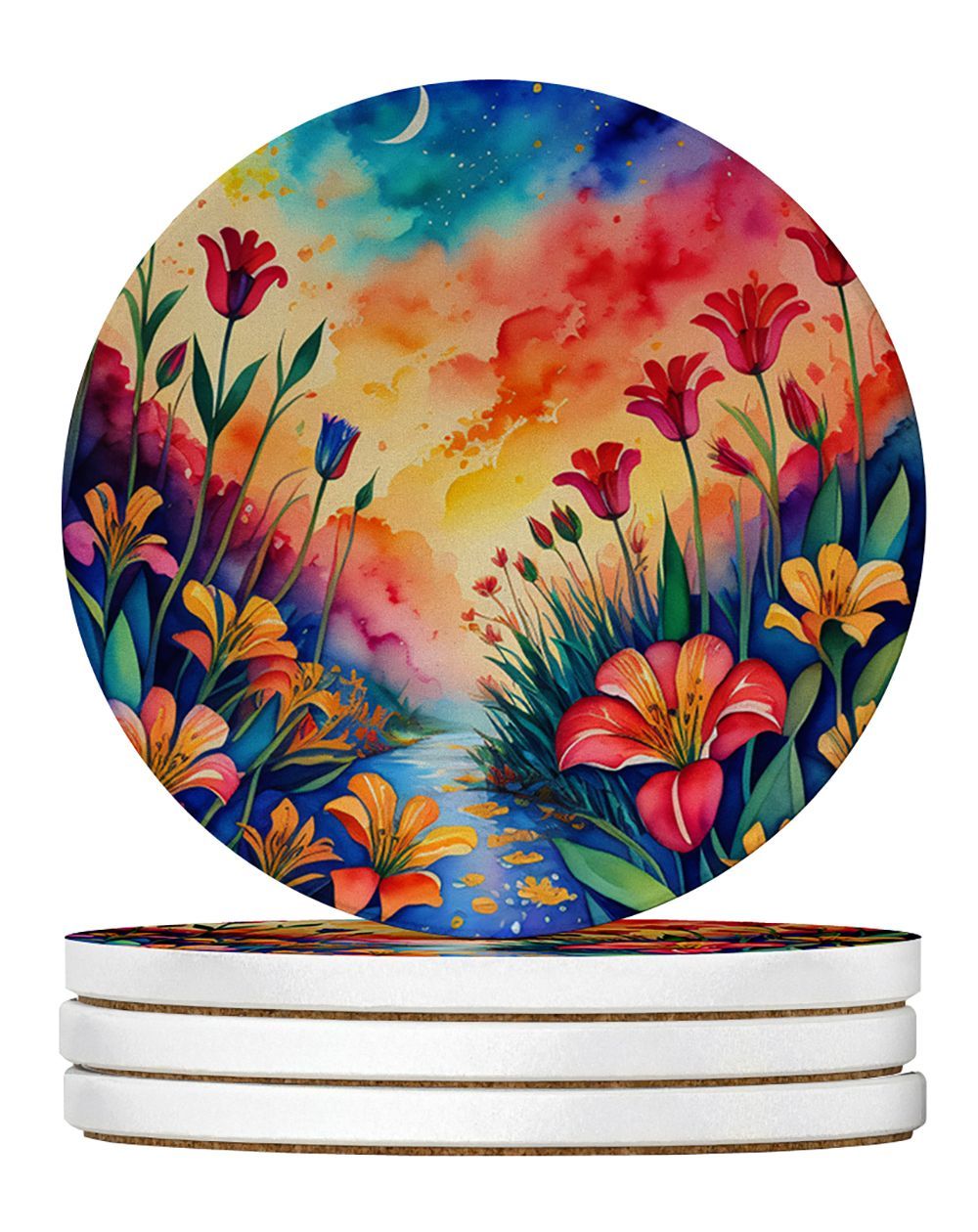Colorful Alstroemerias Large Sandstone Coasters Pack Of 4 Absorbent Round Coasters Decor Gifts For Men Or Women, 4 In, Multicolor_maomaolike.com